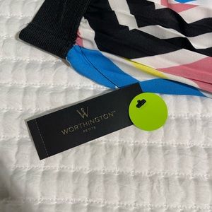 NWT Worthington Womens Sz 18 Colorful Multi-Pattern Pleated A-Line Skirt Button